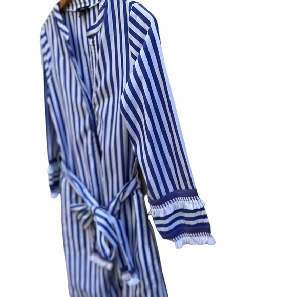 J.Crew Belted Cotton Poplin Tunic Dress Blue/White Stripe Tassels NWOT Size 0 - Picture 7 of 15
